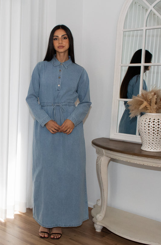 Drawstring Denim Dress