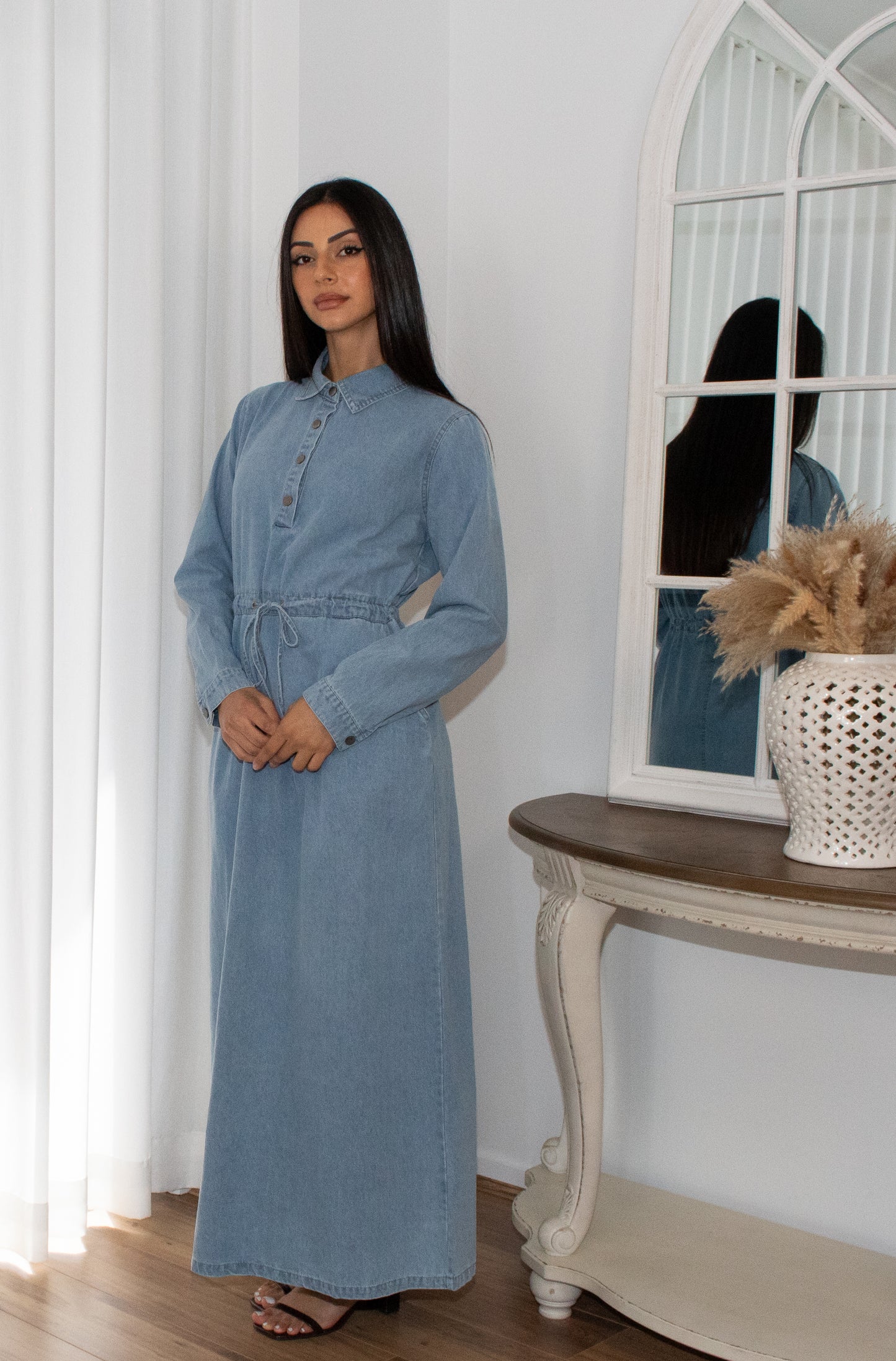 Drawstring Denim Dress