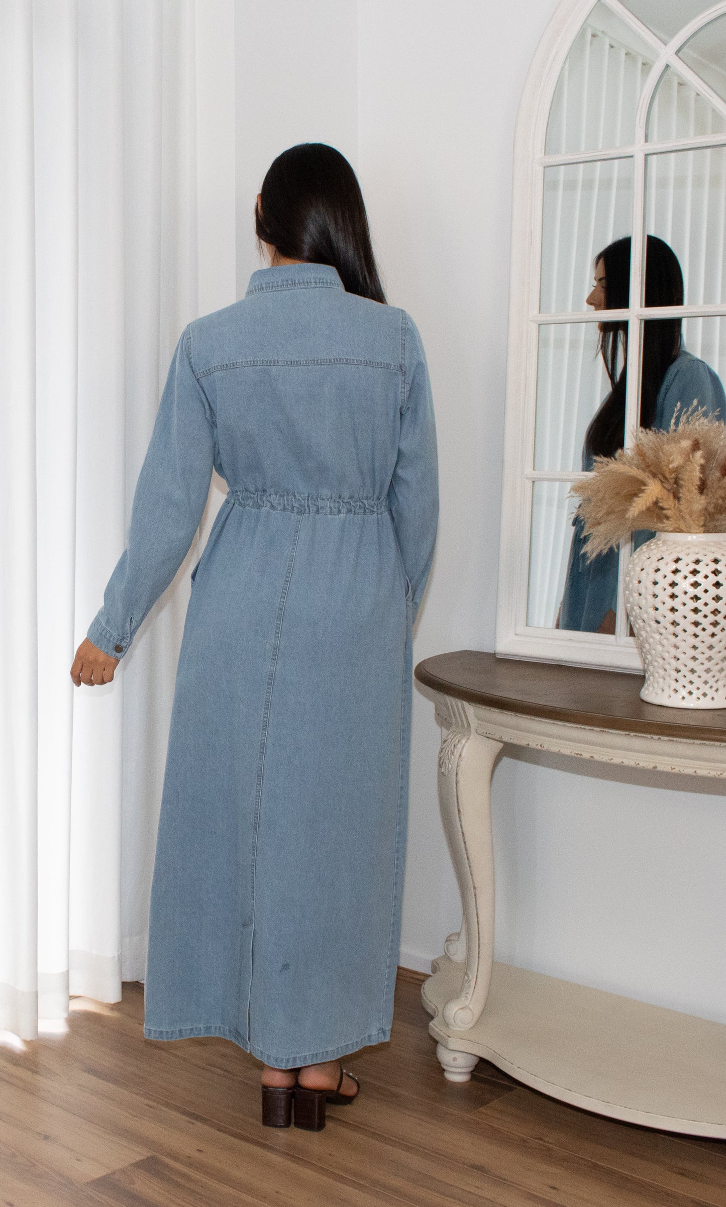 Drawstring Denim Dress