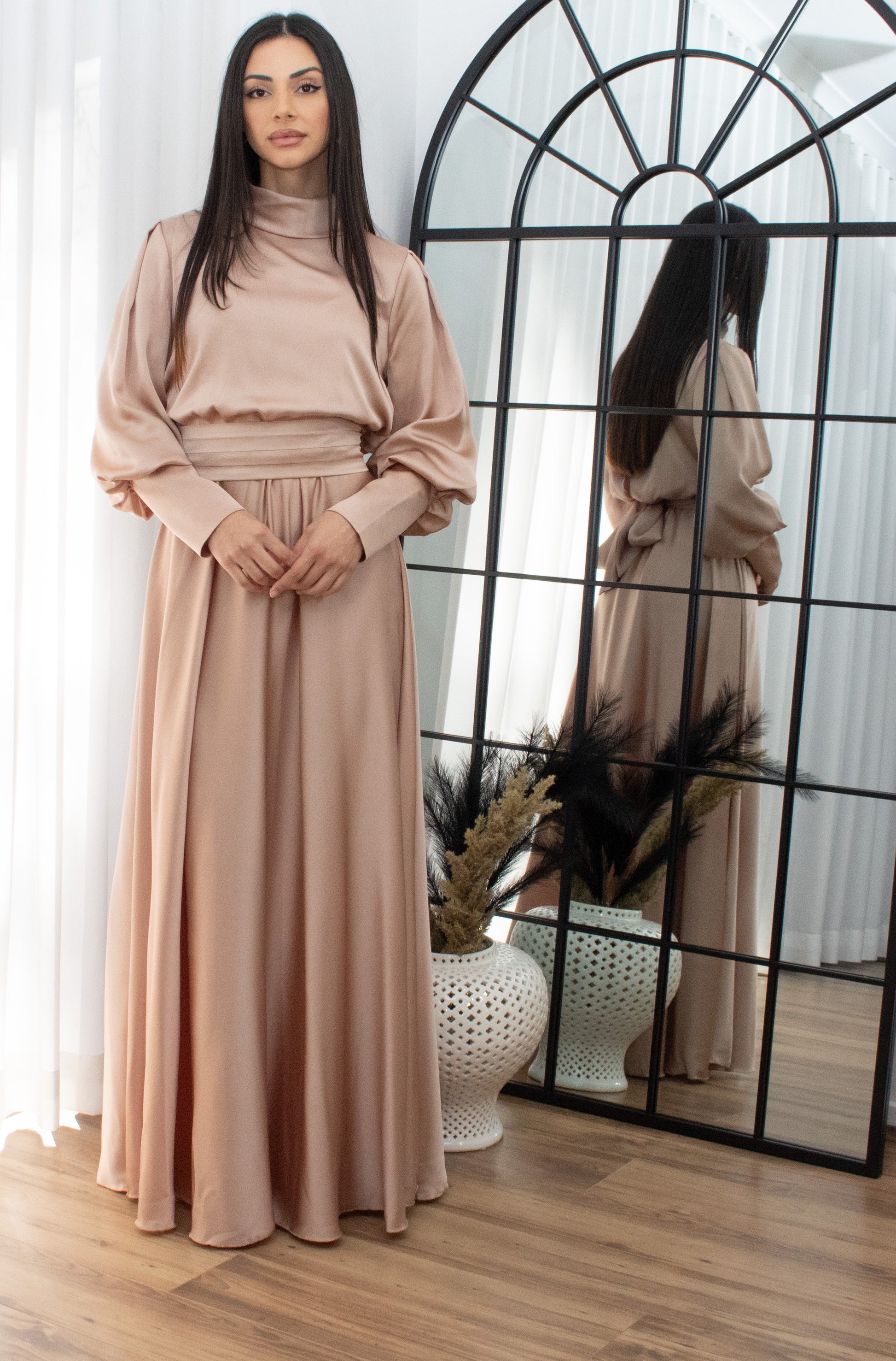 Kalani Dress in Beige by Hadara Boutique
