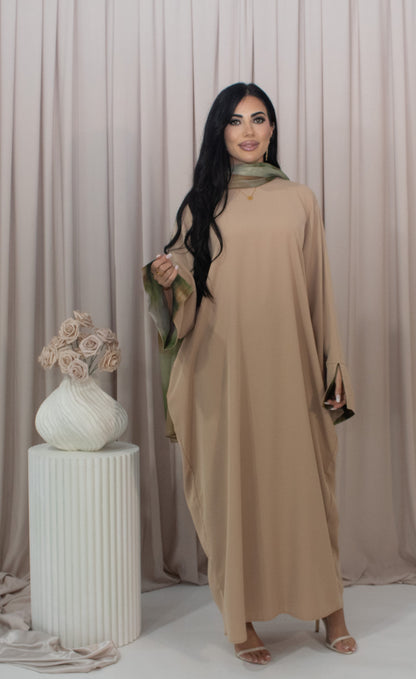 Nadira Tan Two Tone Abaya, matching hijab (image 2)