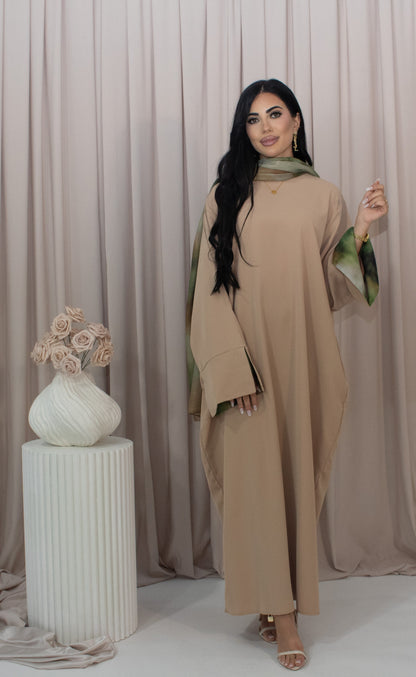 Nadira Tan Two Tone Abaya, matching hijab (image 3)