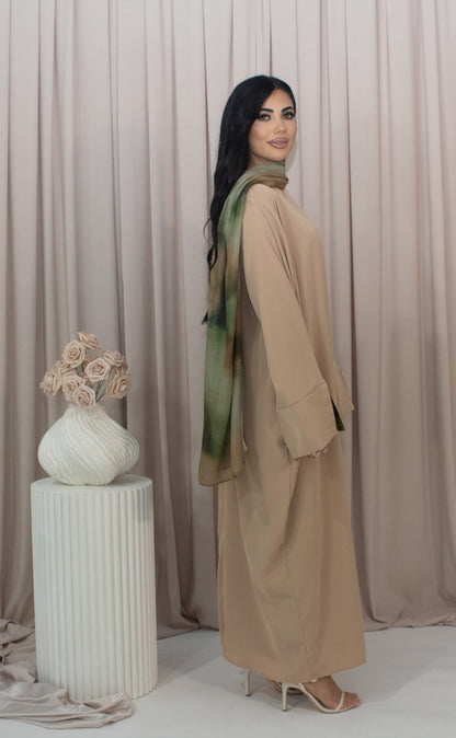 Nadira Tan Two Tone Abaya, matching hijab (image 4)
