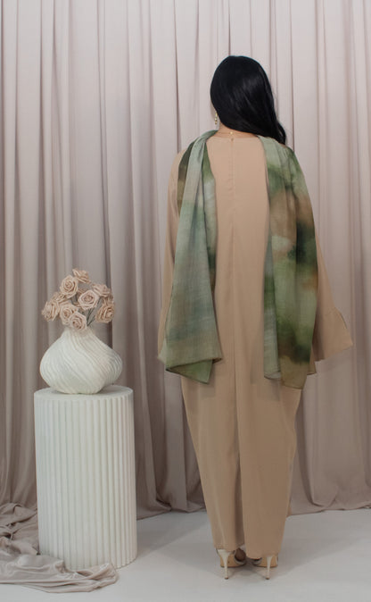 Nadira Tan Two Tone Abaya, matching hijab (image 5)