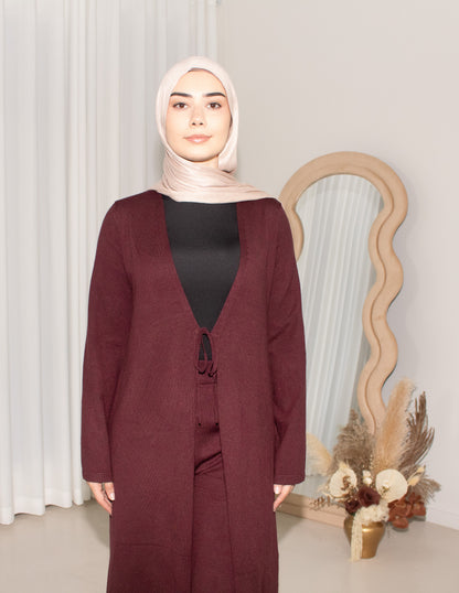 Zalea Maroon Knit Set, cardigan & pants co-ord (image 3)