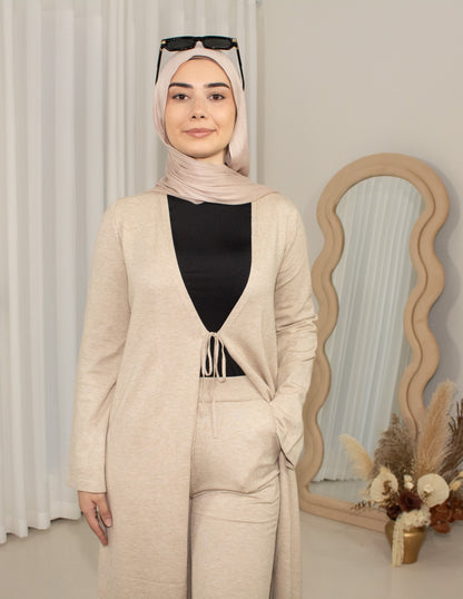 Zalea Beige Knit Set, cardigan & pants co-ord (image 2)