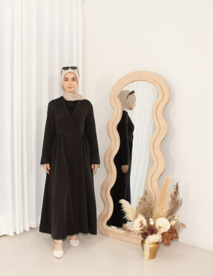 Arina Black Modest Winter Coat, long coat (image 1)