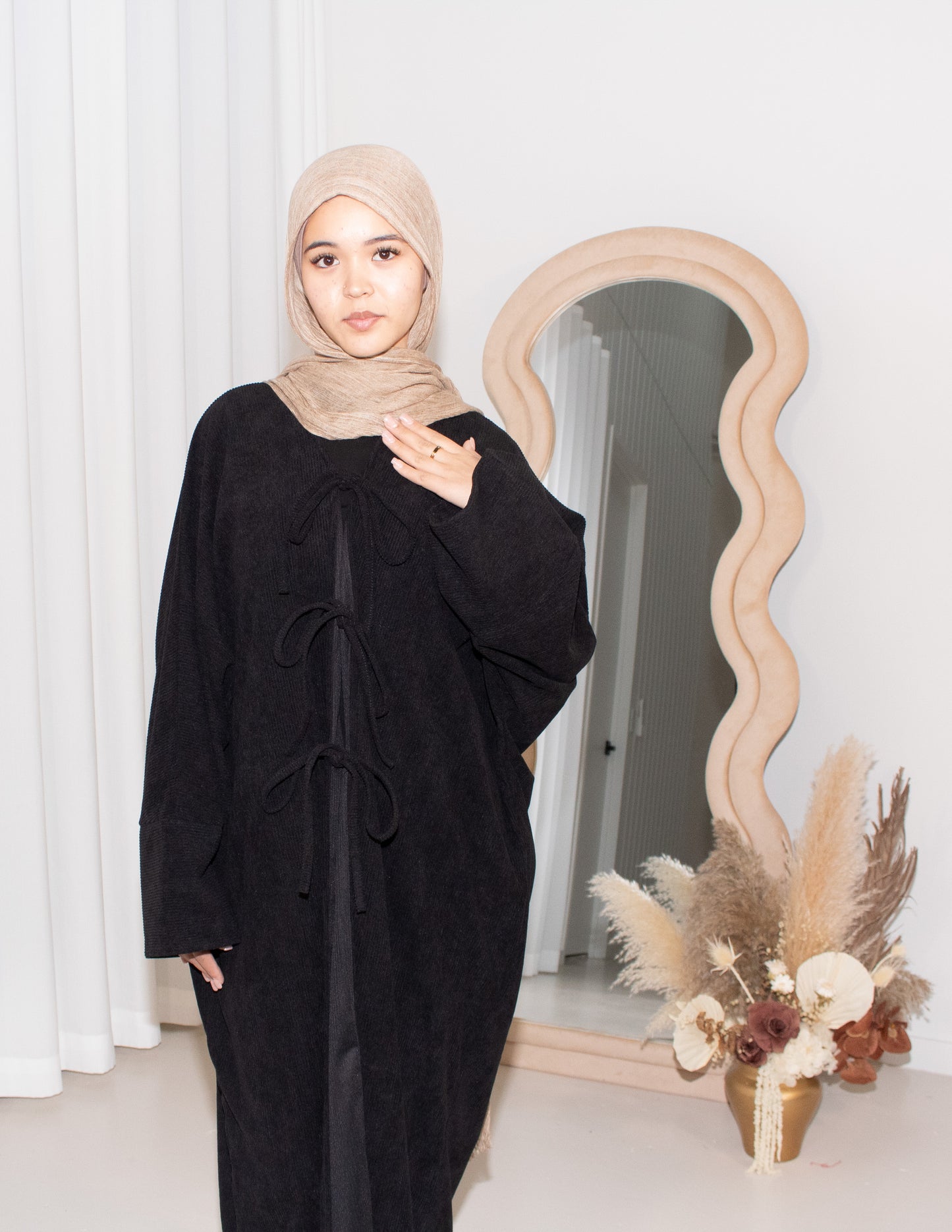 Corduroy Bow Cardigan - Black