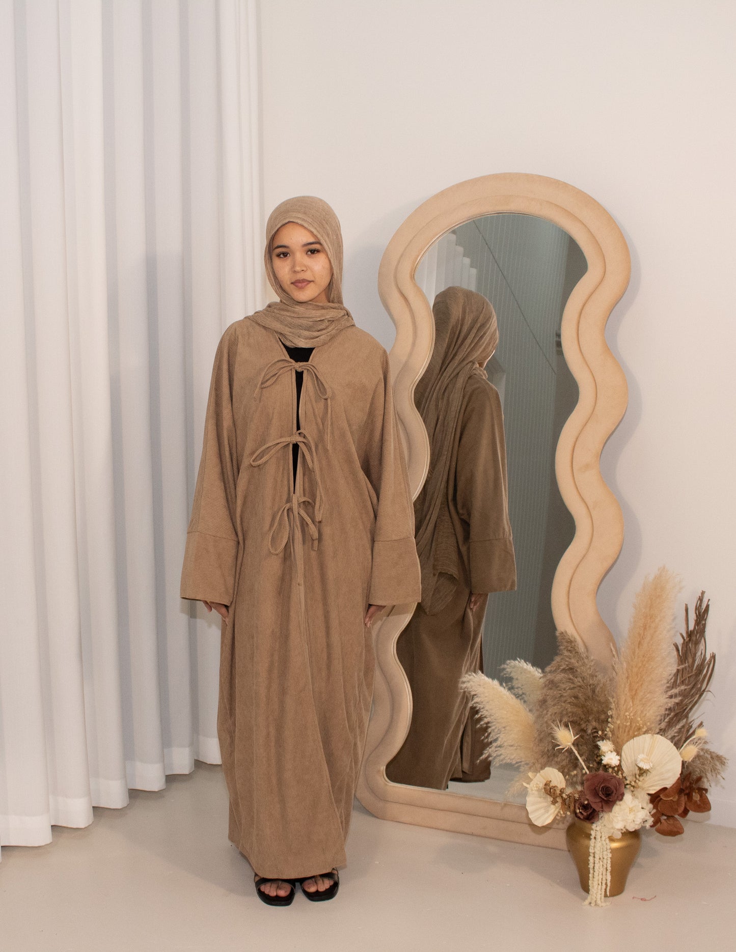 Corduroy Bow Cardigan - Brown