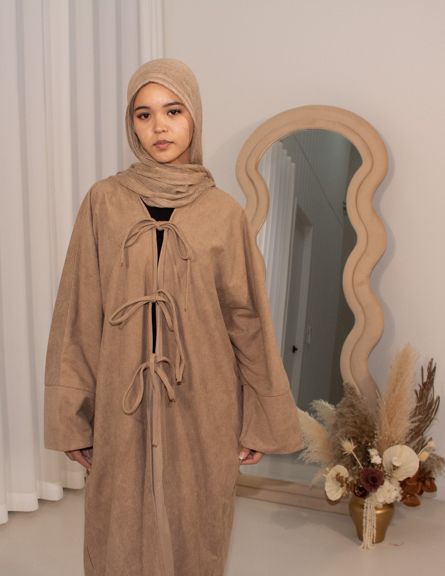 Corduroy Bow Cardigan - Brown