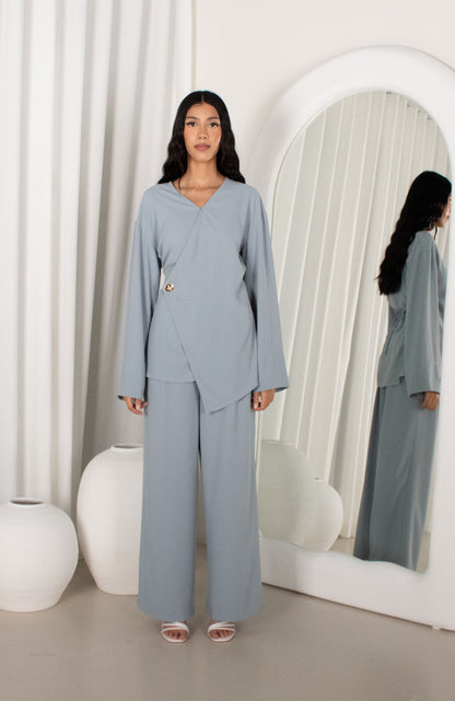 IZAH Set - Baby Blue, wrap top & wide leg pants (image 2)