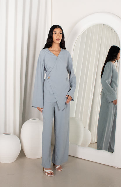 IZAH Set - Baby Blue, wrap top & wide leg pants (image 1)