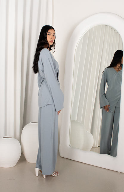 IZAH Set - Baby Blue, wrap top & wide leg pants (image 5)