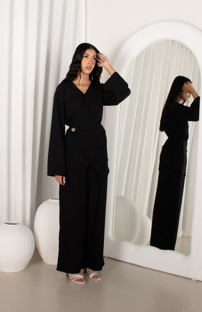 IZAH Set - Black, wrap top & wide leg pants (image 3)