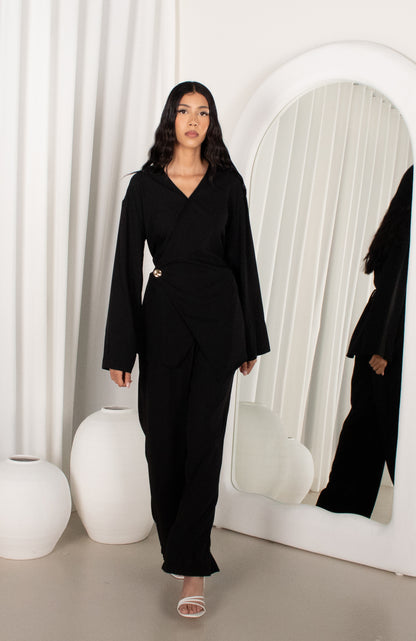 IZAH Set - Black, wrap top & wide leg pants (image 5)