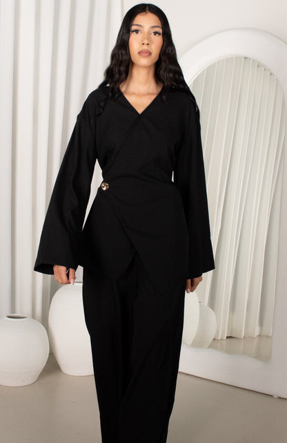 IZAH Set - Black, wrap top & wide leg pants (image 6)