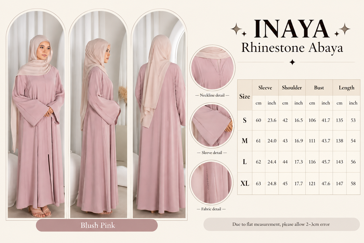 INAYA Blush Rhinestone Abaya, occasion abaya (image 7)