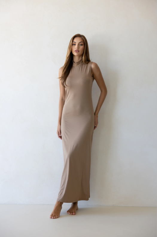 Luxe Sleeveless Slip Dress - Latte