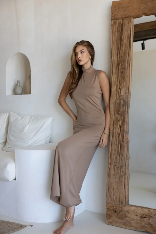 Luxe Sleeveless Slip Dress - Latte