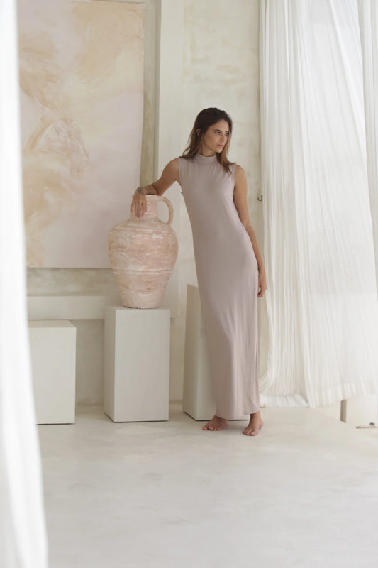Luxe Sleeveless Slip Dress - Fawn