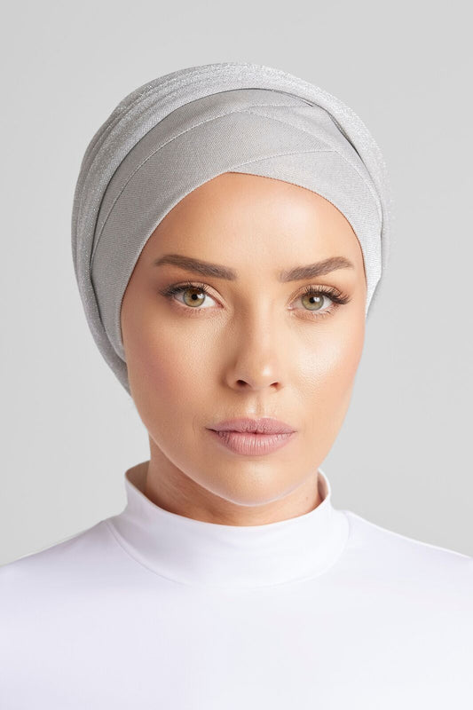 Silver Shimmer Turban by Hadara Boutique