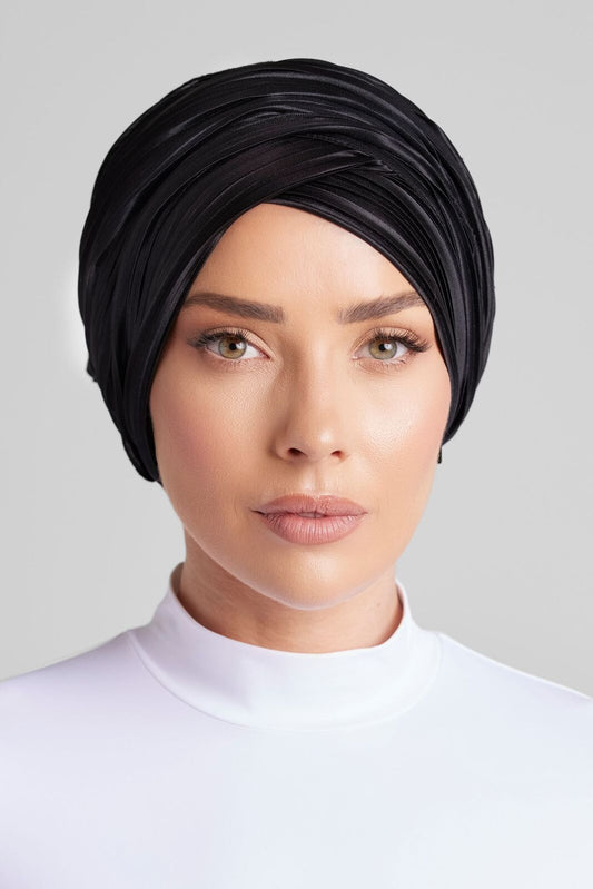 Black Pleated Turban by Hadara Boutique