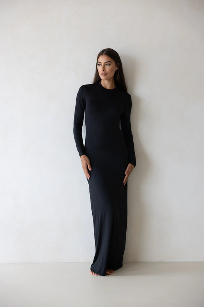 Luxe Slip Body Dress in Midnight by Hadara Boutique